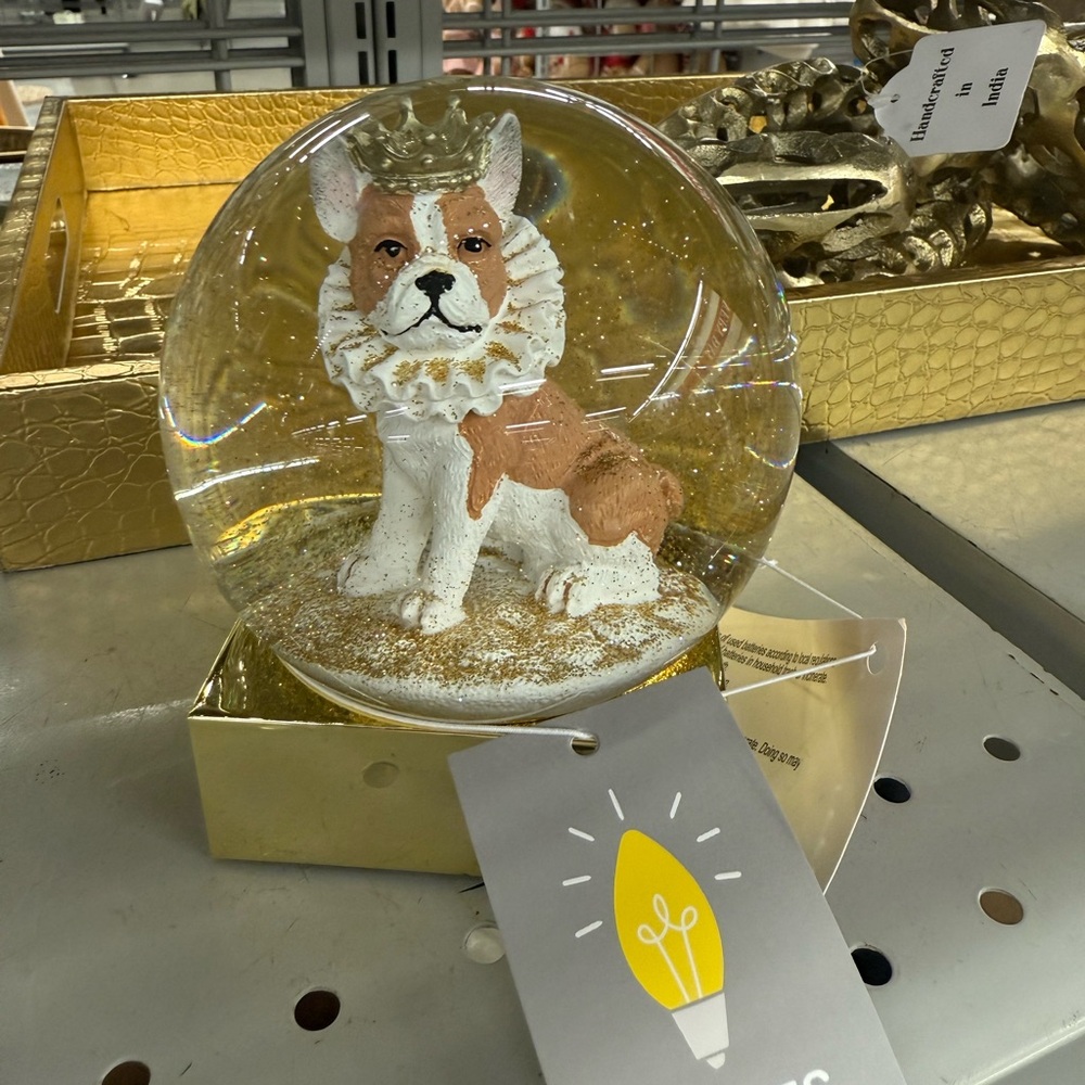 Dog pug Snow Globe with Gold Accents
